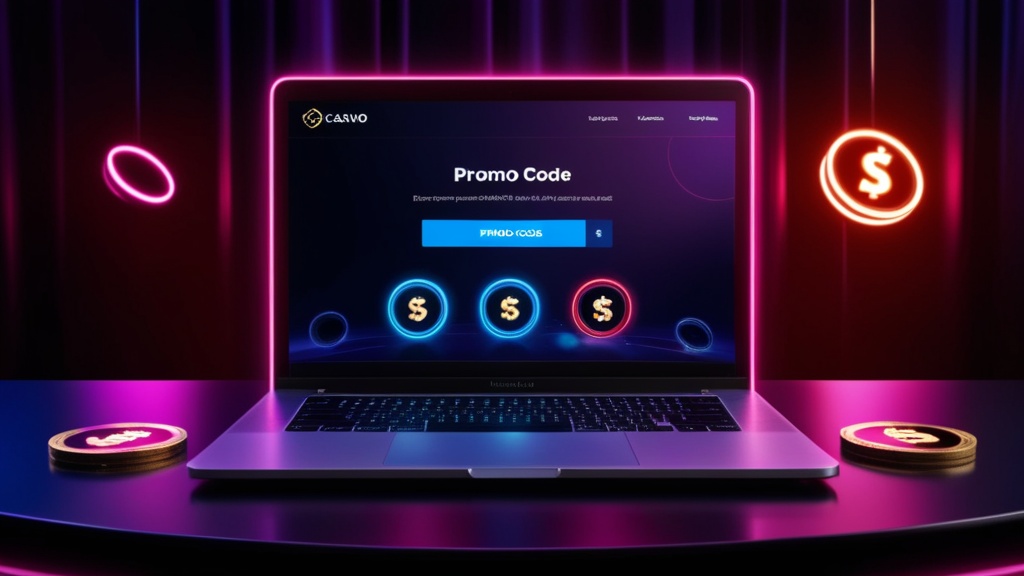 Promo code field on a casino sign-up screen with neon bonus glow